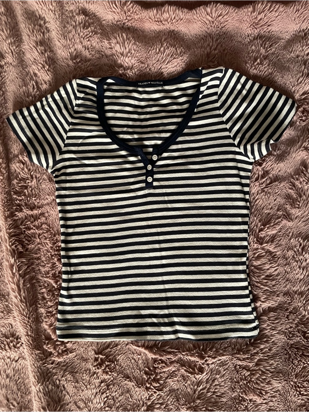 Brandy Melville Navy and White Striped Zelly Henley Top